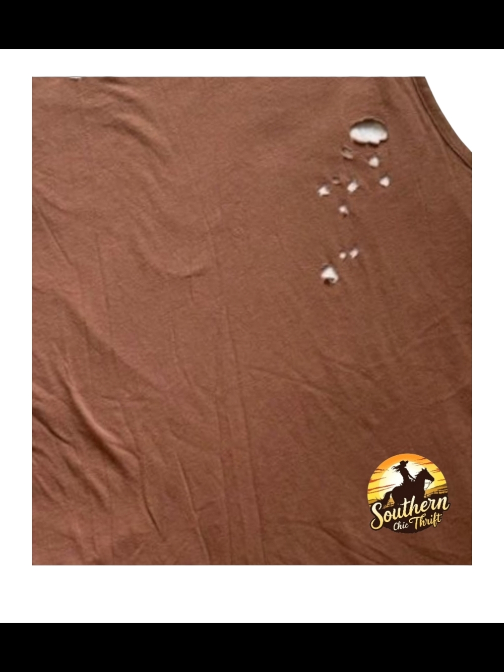 PACSUN - Large Layered Distressed Tank Top in Rustic Brown with White Underlayer - Picture 3 of 6